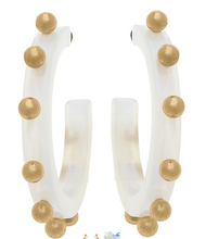 Load image into Gallery viewer, Kelley Studded Metal And Resin Hoop Earrings white