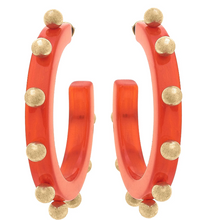Load image into Gallery viewer, Kelley Studded Metal And Resin Hoop Earrings orange