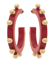 Load image into Gallery viewer, Kelley Studded Metal And Resin Hoop Earrings maroon