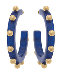 Load image into Gallery viewer, Kelley Studded Metal And Resin Hoop Earrings blue