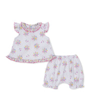 Load image into Gallery viewer, Kissy Kissy Pastel Gardens Sunsuit Pink showing top and shorts