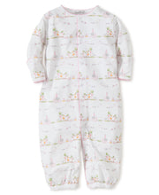 Load image into Gallery viewer, Long baby gown with long sleeves, with snaps snapped to form pant legs snaps