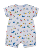 Load image into Gallery viewer, Kissy Kissy Ocean Antics Short Playsuit printed with whales fish crabs octopus turtles