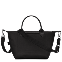 Load image into Gallery viewer, Longchamp Le Pliage Energy Recycled Canvas Top Handle Bag back view showing long stripes