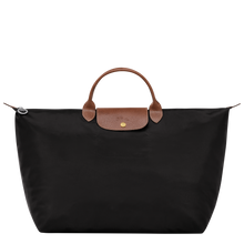 Load image into Gallery viewer, Longchamp Le Pliage Original Large Luggage Travel Bag - Black with leather handle and center flap