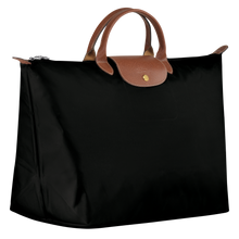 Load image into Gallery viewer, Longchamp Le Pliage Original Large Luggage Travel Bag black side view to show dimensions