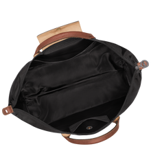 Load image into Gallery viewer, Longchamp Le Pliage Original Large Luggage Travel Bag black open to show black interior and small pockets