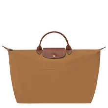 Load image into Gallery viewer, Longchamp Le Pliage Original Large Luggage Travel Bag - fawn tan with leather handle and center flap