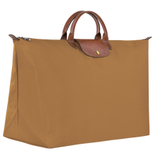 Load image into Gallery viewer, Longchamp Le Pliage Original X-Large Travel Bag in fawn with brown leather trimming and center handles side view to show dimensions