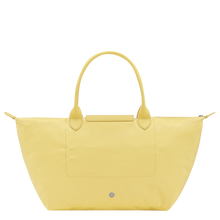 Load image into Gallery viewer, Longchamp Le Pliage One L Top handle Bag Handbag line yellow with matching leather handles and a center flap back view