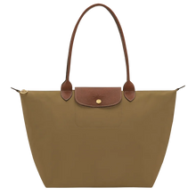 Load image into Gallery viewer, Olive colored Le Pliage Original shoulder bag with leather accents and gold hardware