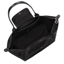 Load image into Gallery viewer, Longchamp Le Pliage One L Shoulder Bag Handbag black bag with matching black leather stripes and shoulder handles open to show black interior