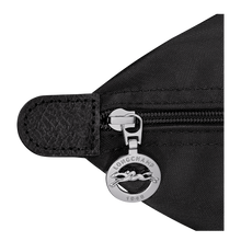 Load image into Gallery viewer, close up of silver zipper pull with longchamp logo