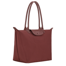Load image into Gallery viewer, Longchamp Le Pliage One L Shoulder Bag Handbag Burgundy bag with matching Burgundy leather stripes and shoulder handles sideview to show width