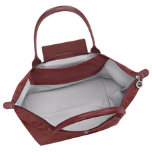 Load image into Gallery viewer, Longchamp Le Pliage One L Shoulder Bag Handbag burgundy bag with matching Burgundy leather stripes and shoulder handles open to show white interior