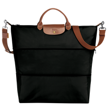 Load image into Gallery viewer, Longchamp Le Pliage Original Travel Bag Expandable in color Black with leather accents expanded to full size
