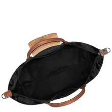 Load image into Gallery viewer, open Longchamp Le Pliage Original Travel Bag in Black canvas and brown leather