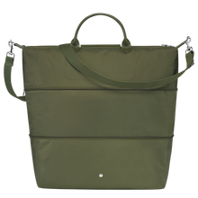 Load image into Gallery viewer, Fully expanded Longchamp Le Pliage Green Travel Bag Expandable in Forest green