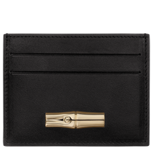 Load image into Gallery viewer, Longchamp Le Roseau Leather Card Holder Black with gold accents