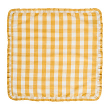 Load image into Gallery viewer, Juliska Gingham Ruffle Napkin sunshine yellow open to show gingham pattern and ruffle
