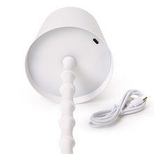 Load image into Gallery viewer, LED Portable Cordless White Bamboo Table Lamp showing recharging cord
