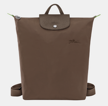 Load image into Gallery viewer, Longchamp Le Pliage Canvas Backpack size Medium in brown with terra brown leather trimming