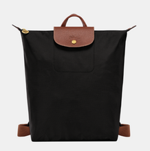 Load image into Gallery viewer, Longchamp Le Pliage Original Backpack in black with brown leather trimming