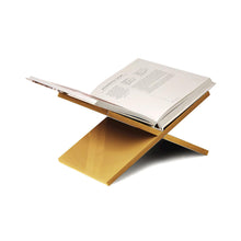 Load image into Gallery viewer, Libreria Gold Leaf Book Stand holding a cookbook