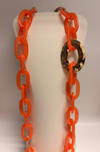 Load image into Gallery viewer, Long Orange Resin Chain Link & Rope Necklace