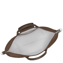 Load image into Gallery viewer, open Longchamp Le Pliage Green Travel Bag Expandable in Terra brown with white interior
