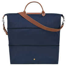 Load image into Gallery viewer, Longchamp Le Pliage Original Travel Bag fully Expandable in Navy with brown leather accents