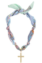 Load image into Gallery viewer, pastel fabric necklace with gold cross pendant