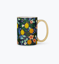 Load image into Gallery viewer, Rifle Paper Citrus Grove Porcelain Mug with gold handle