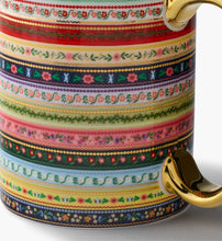 Load image into Gallery viewer, close up of floral patter of the Rifle Paper Gemma Porcelain Mug with gold accents