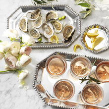 Load image into Gallery viewer, Mariposa Pearled Small Rectangular Octagonal Trays with drinks and oysters