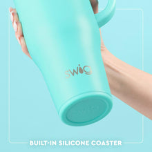 Load image into Gallery viewer, Graphic of Mega Mug 40oz showing base of mug text reads Built0in silicone coaster