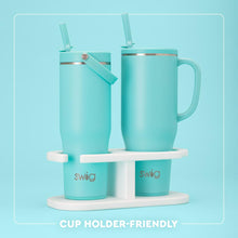 Load image into Gallery viewer, graphic of Mega mug in two sizes in a cup holder text reads, cup holder friendly
