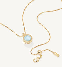 Load image into Gallery viewer, close up of the Dean Davidson Mini Ipanema Gold Pendant with blue stone showing clasp