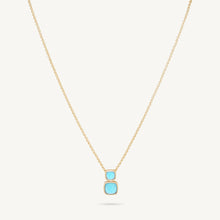 Load image into Gallery viewer, thin gold chain with two square blue stone pendant