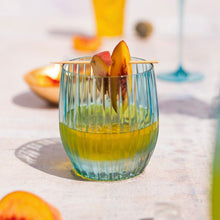 Load image into Gallery viewer, Vietri Natalia Teal Double Old Fashioned on a table with peaches