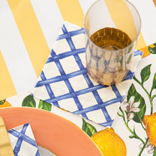 Load image into Gallery viewer, Hester & Cook Blue Lattice Paper Cocktail Napkin under a glass