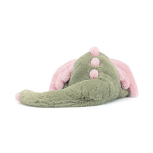 Load image into Gallery viewer, Pink and green Jellycat Malachy Dragon back view