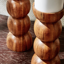 Load image into Gallery viewer, Spheres Hand-Crafted Pillar Candleholder close up of wood grain