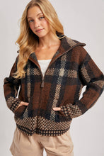 Load image into Gallery viewer, Plaid Fuzzy Knit Sweater Jacket
