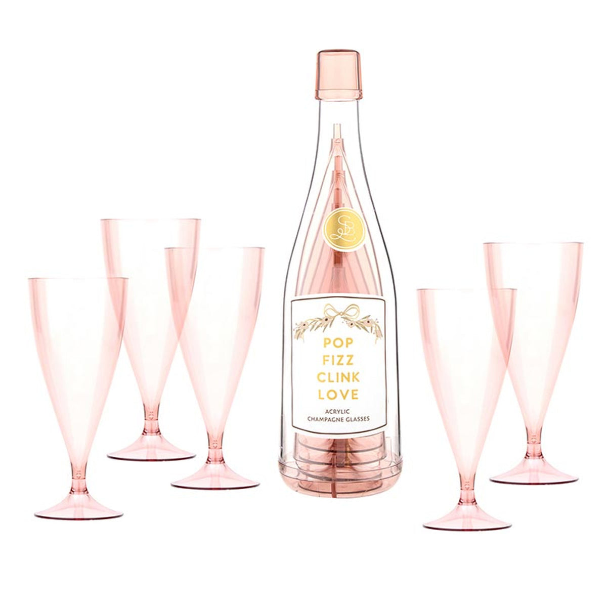 Acrylic Champagne Bottle Set - 5 Glasses Stackable