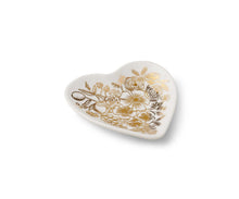 Load image into Gallery viewer, Heart shaped ring dish with gold flowers