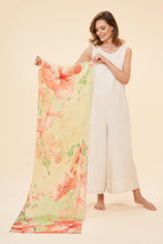 Load image into Gallery viewer, Powder 100% Linen Watercolour Orchid Scarf - Light Green