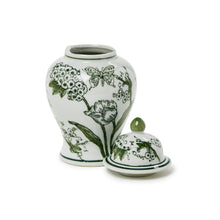 Load image into Gallery viewer, Green and white ginger jar with lid sitting next to it