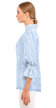 Load image into Gallery viewer, Gretchen Scott Designs Ruffleneck Tunic - Circle of Love - Periwinkle/White