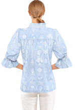 Load image into Gallery viewer, Gretchen Scott Designs Ruffleneck Tunic - Circle of Love - Periwinkle/White
